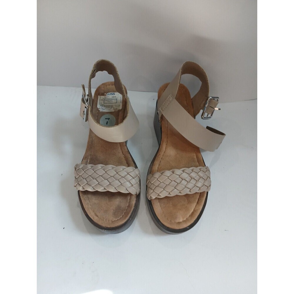 Women’s Braided Strap Sandals Beige Size 7 Casual Comfort Ankle Strap